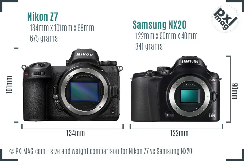 Nikon Z7 vs Samsung NX20 size comparison