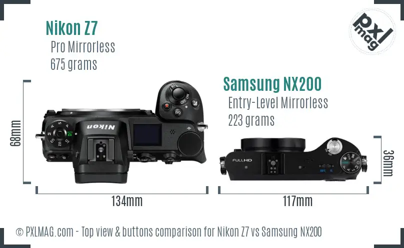 Nikon Z7 vs Samsung NX200 top view buttons comparison