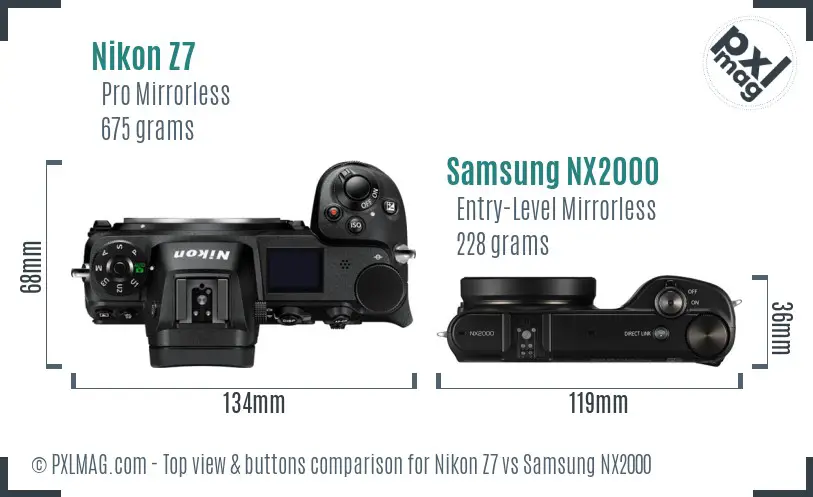 Nikon Z7 vs Samsung NX2000 top view buttons comparison Nikon Z7 vs Samsung NX2000 top view buttons comparison