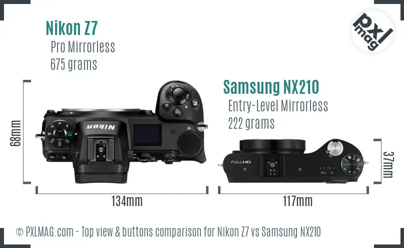 Nikon Z7 vs Samsung NX210 top view buttons comparison