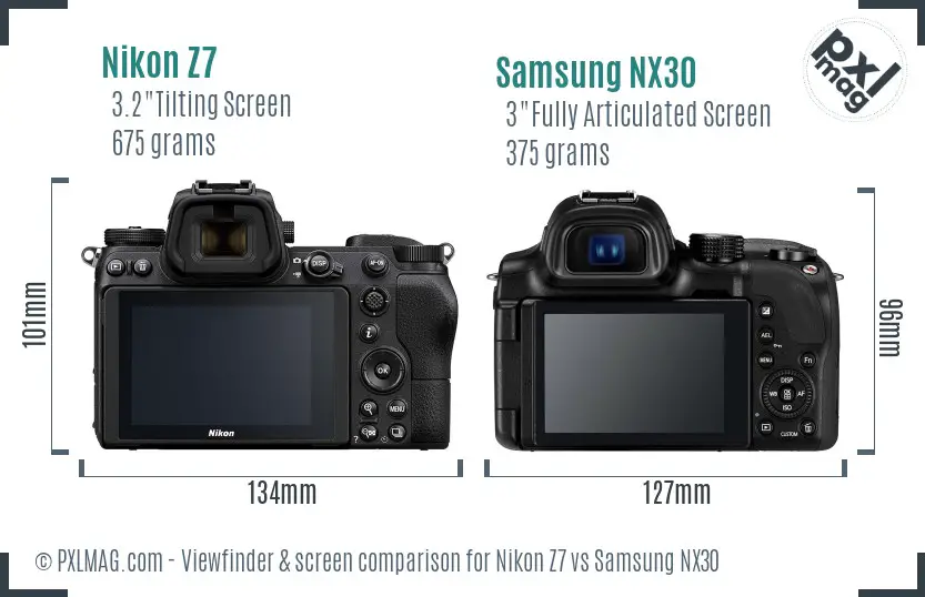 Nikon Z7 vs Samsung NX30 Screen and Viewfinder comparison