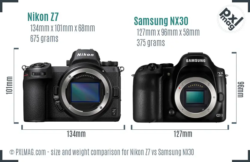 Nikon Z7 vs Samsung NX30 size comparison