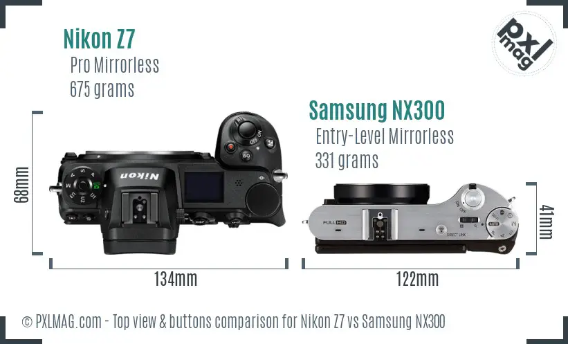 Nikon Z7 vs Samsung NX300 top view buttons comparison