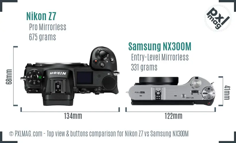 Nikon Z7 vs Samsung NX300M top view buttons comparison