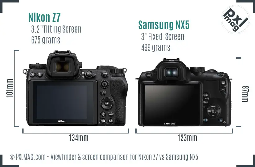 Nikon Z7 vs Samsung NX5 Screen and Viewfinder comparison