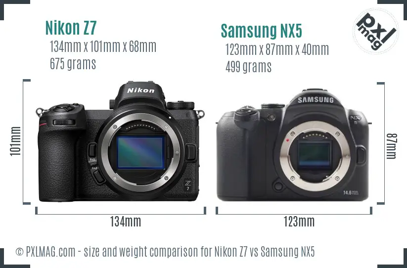 Nikon Z7 vs Samsung NX5 size comparison