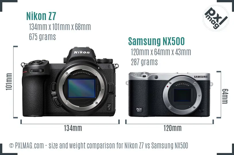 Nikon Z7 vs Samsung NX500 size comparison