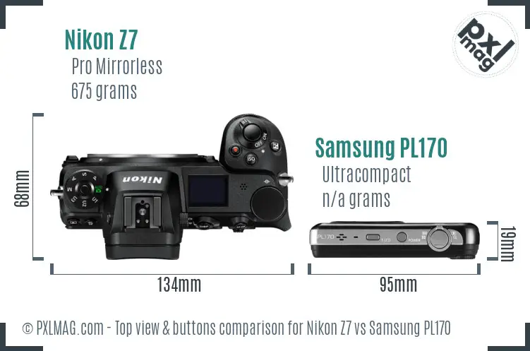Nikon Z7 vs Samsung PL170 top view buttons comparison