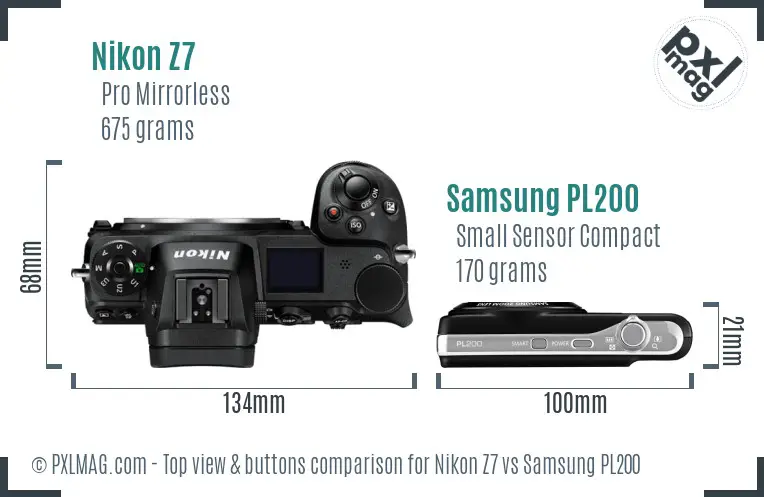 Nikon Z7 vs Samsung PL200 top view buttons comparison