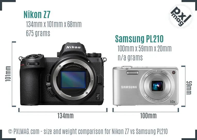 Nikon Z7 vs Samsung PL210 size comparison