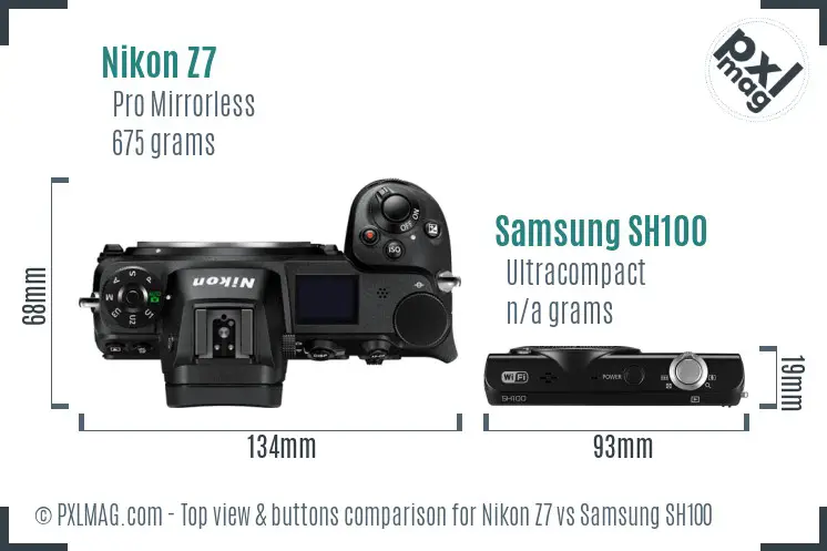 Nikon Z7 vs Samsung SH100 top view buttons comparison