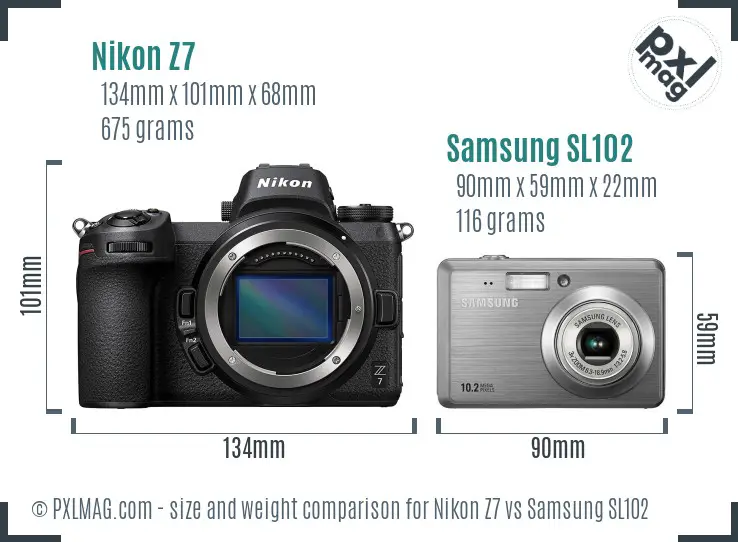 Nikon Z7 vs Samsung SL102 size comparison