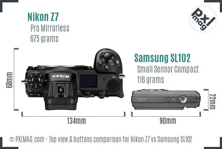 Nikon Z7 vs Samsung SL102 top view buttons comparison