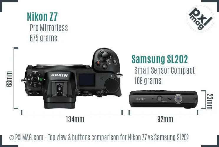 Nikon Z7 vs Samsung SL202 top view buttons comparison