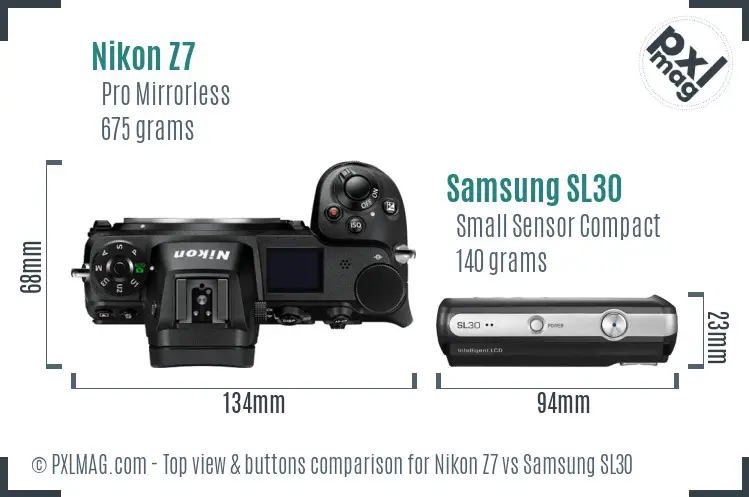 Nikon Z7 vs Samsung SL30 top view buttons comparison