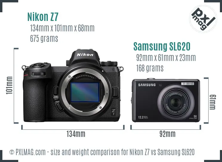 Nikon Z7 vs Samsung SL620 size comparison