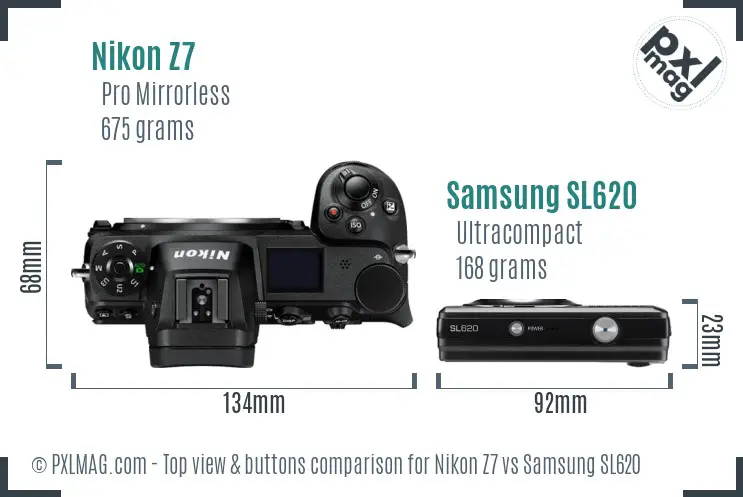Nikon Z7 vs Samsung SL620 top view buttons comparison
