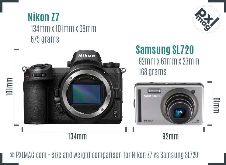Nikon Z7 vs Samsung SL720 size comparison
