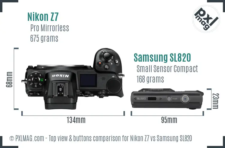 Nikon Z7 vs Samsung SL820 top view buttons comparison