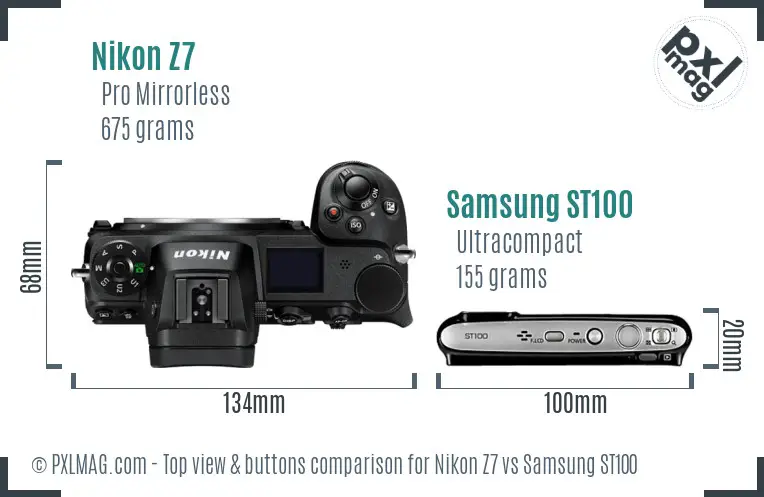 Nikon Z7 vs Samsung ST100 top view buttons comparison