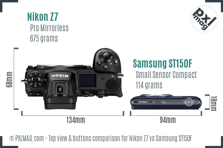 Nikon Z7 vs Samsung ST150F top view buttons comparison