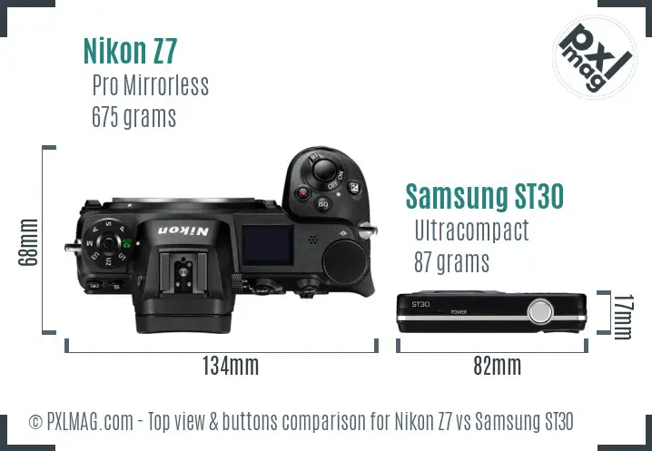 Nikon Z7 vs Samsung ST30 top view buttons comparison