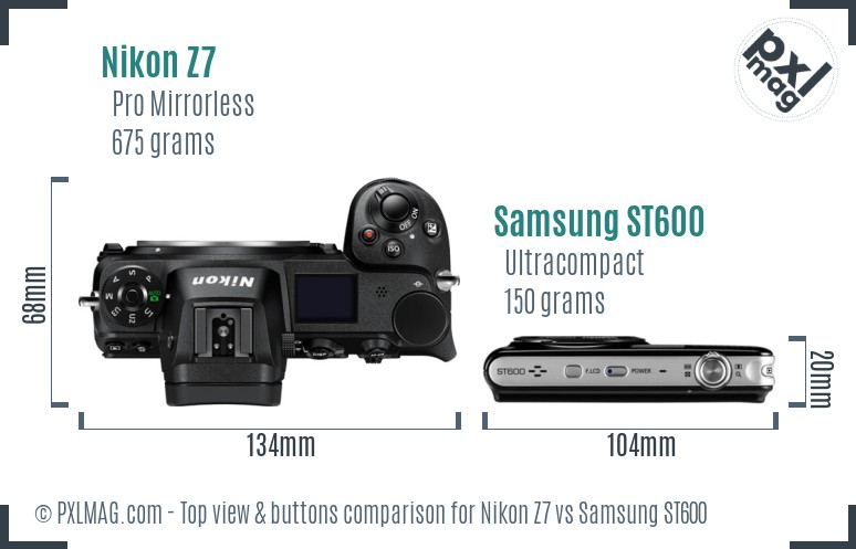 Nikon Z7 vs Samsung ST600 top view buttons comparison