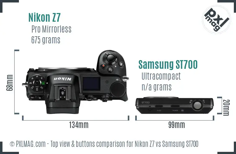 Nikon Z7 vs Samsung ST700 top view buttons comparison