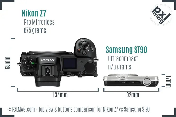 Nikon Z7 vs Samsung ST90 top view buttons comparison
