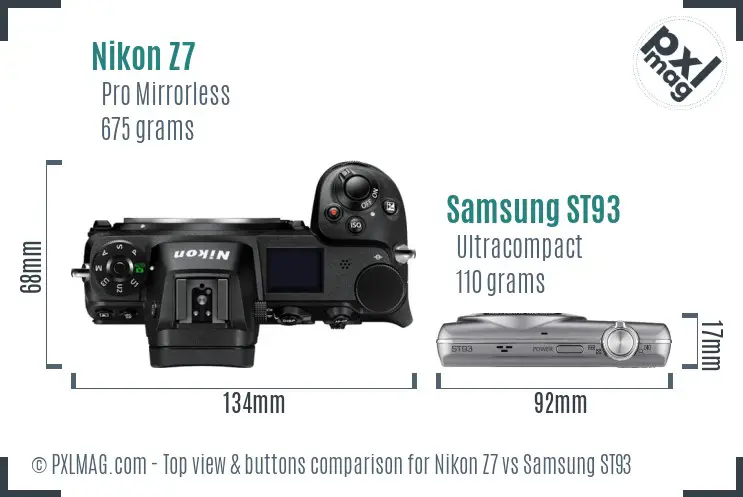 Nikon Z7 vs Samsung ST93 top view buttons comparison