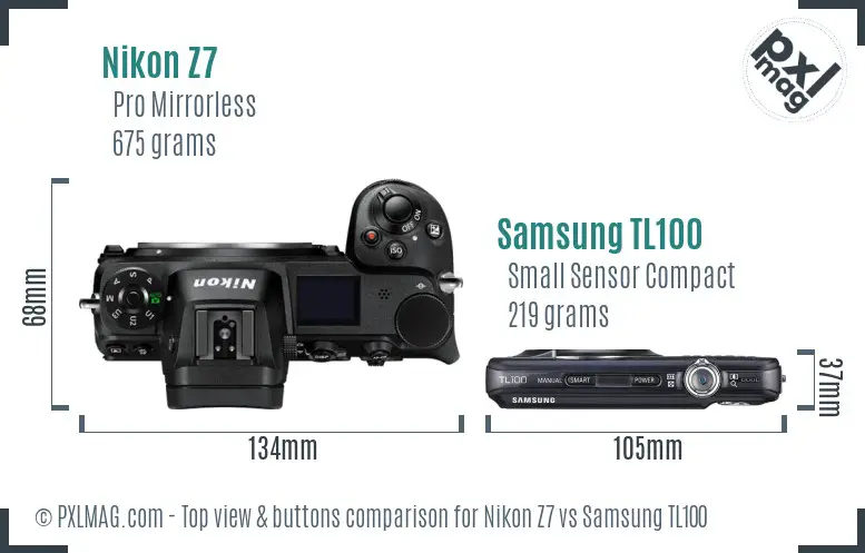 Nikon Z7 vs Samsung TL100 top view buttons comparison