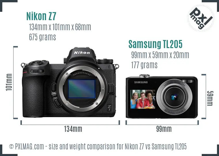 Nikon Z7 vs Samsung TL205 size comparison