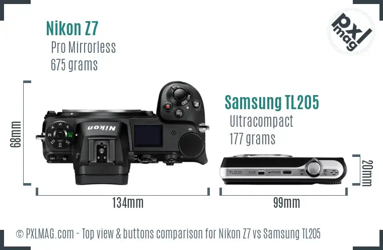 Nikon Z7 vs Samsung TL205 top view buttons comparison