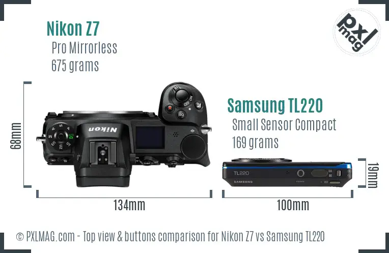 Nikon Z7 vs Samsung TL220 top view buttons comparison