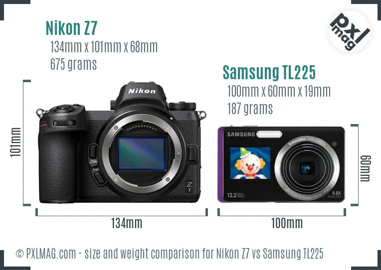 Nikon Z7 vs Samsung TL225 size comparison