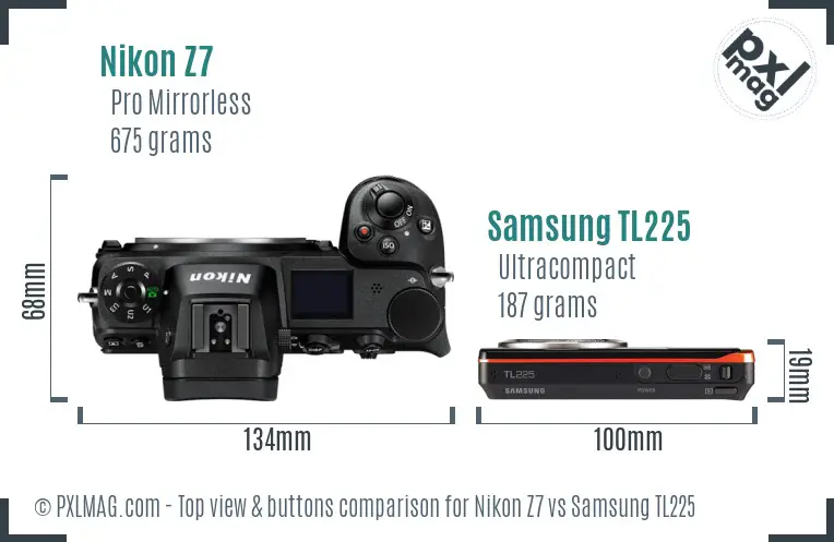 Nikon Z7 vs Samsung TL225 top view buttons comparison