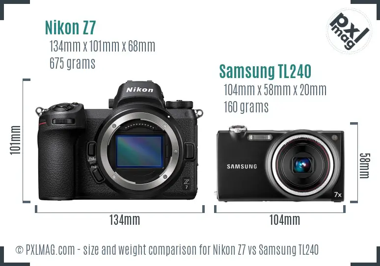 Nikon Z7 vs Samsung TL240 size comparison