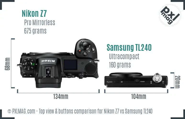 Nikon Z7 vs Samsung TL240 top view buttons comparison