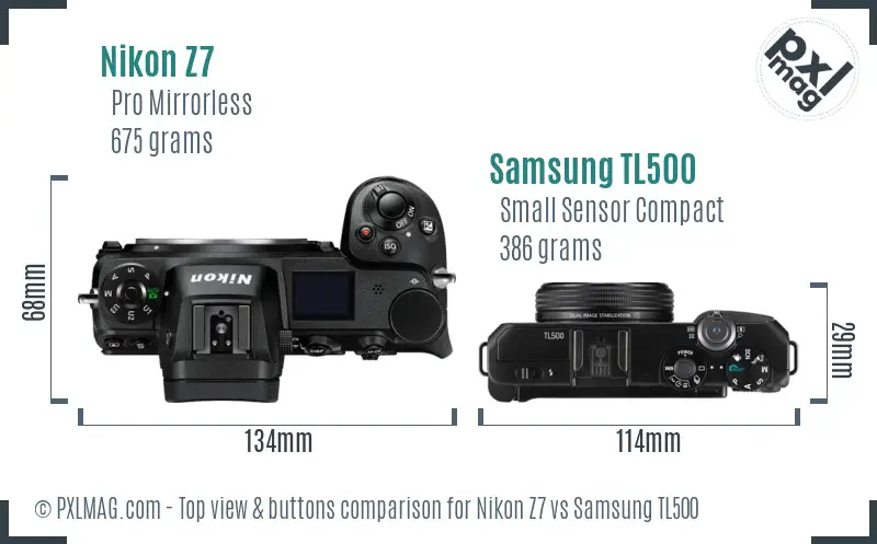 Nikon Z7 vs Samsung TL500 top view buttons comparison