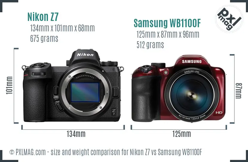 Nikon Z7 vs Samsung WB1100F size comparison