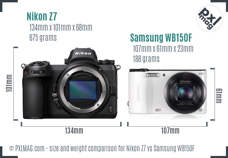 Nikon Z7 vs Samsung WB150F size comparison