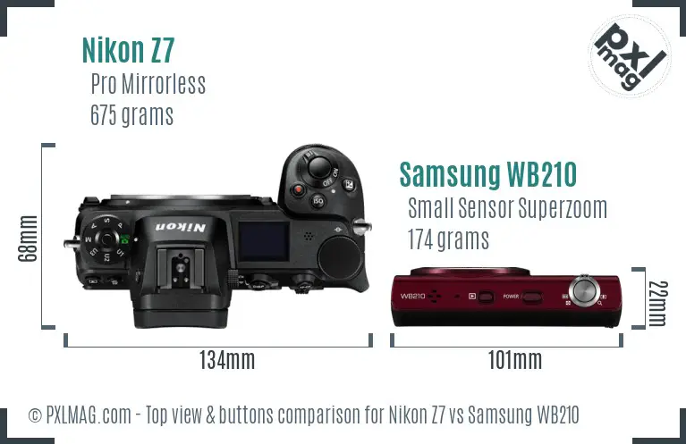 Nikon Z7 vs Samsung WB210 top view buttons comparison