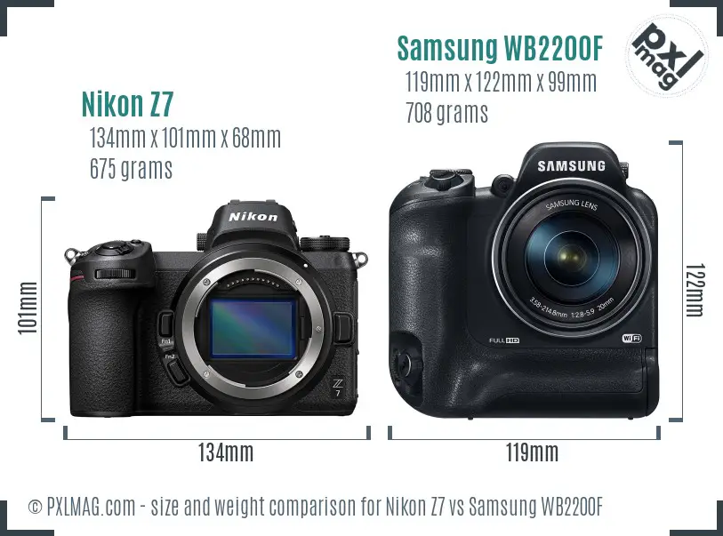 Nikon Z7 vs Samsung WB2200F size comparison