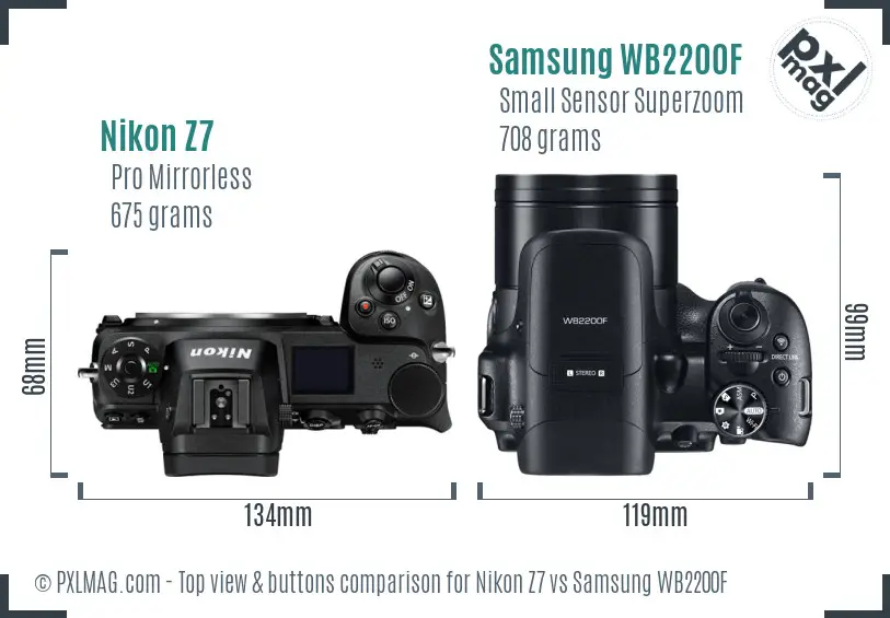 Nikon Z7 vs Samsung WB2200F top view buttons comparison