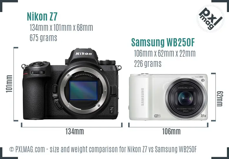 Nikon Z7 vs Samsung WB250F size comparison