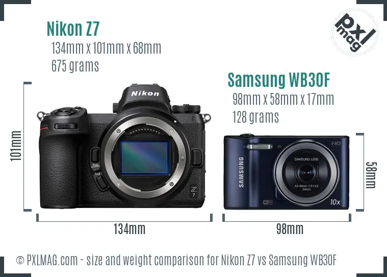 Nikon Z7 vs Samsung WB30F size comparison