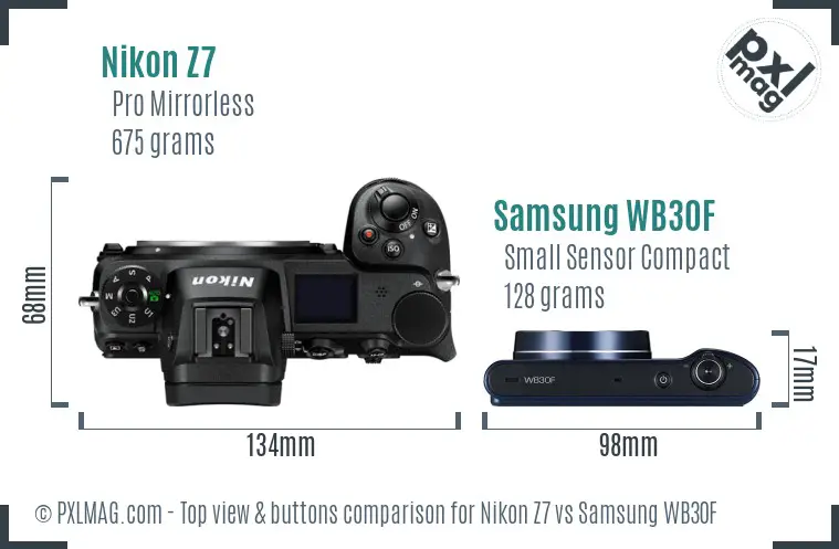 Nikon Z7 vs Samsung WB30F top view buttons comparison
