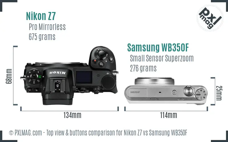 Nikon Z7 vs Samsung WB350F top view buttons comparison