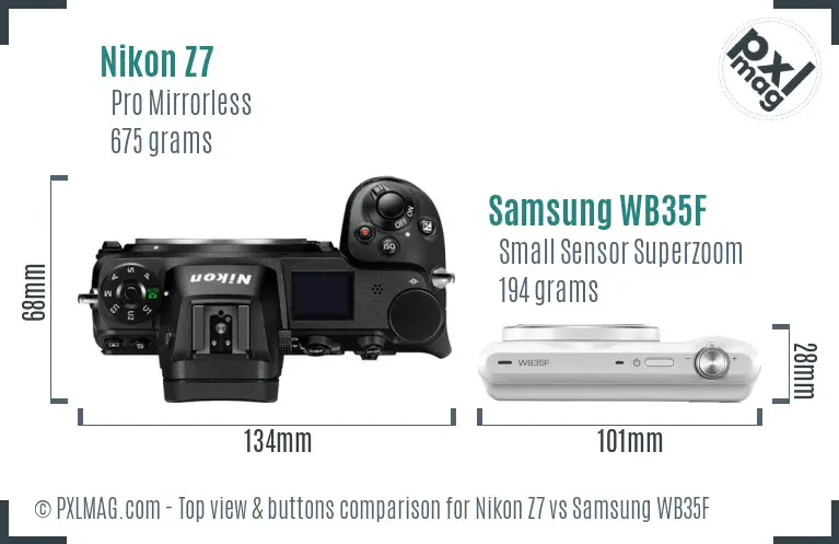 Nikon Z7 vs Samsung WB35F top view buttons comparison