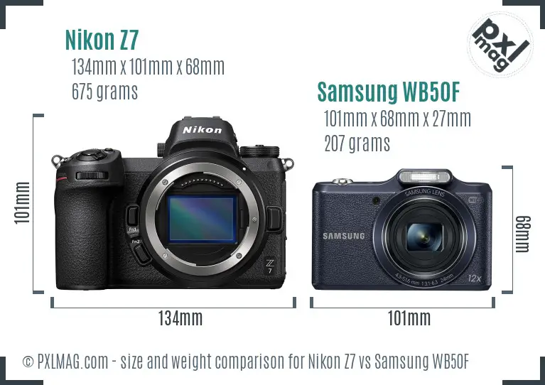 Nikon Z7 vs Samsung WB50F size comparison